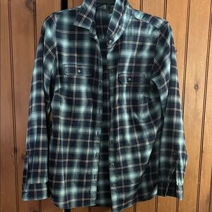 Eddie Bauer Navy and Teal Plaid Button Down Shirt